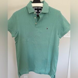 Tommy Hilfiger Mint Green Men's Polo Shirt with Small Flag Logo